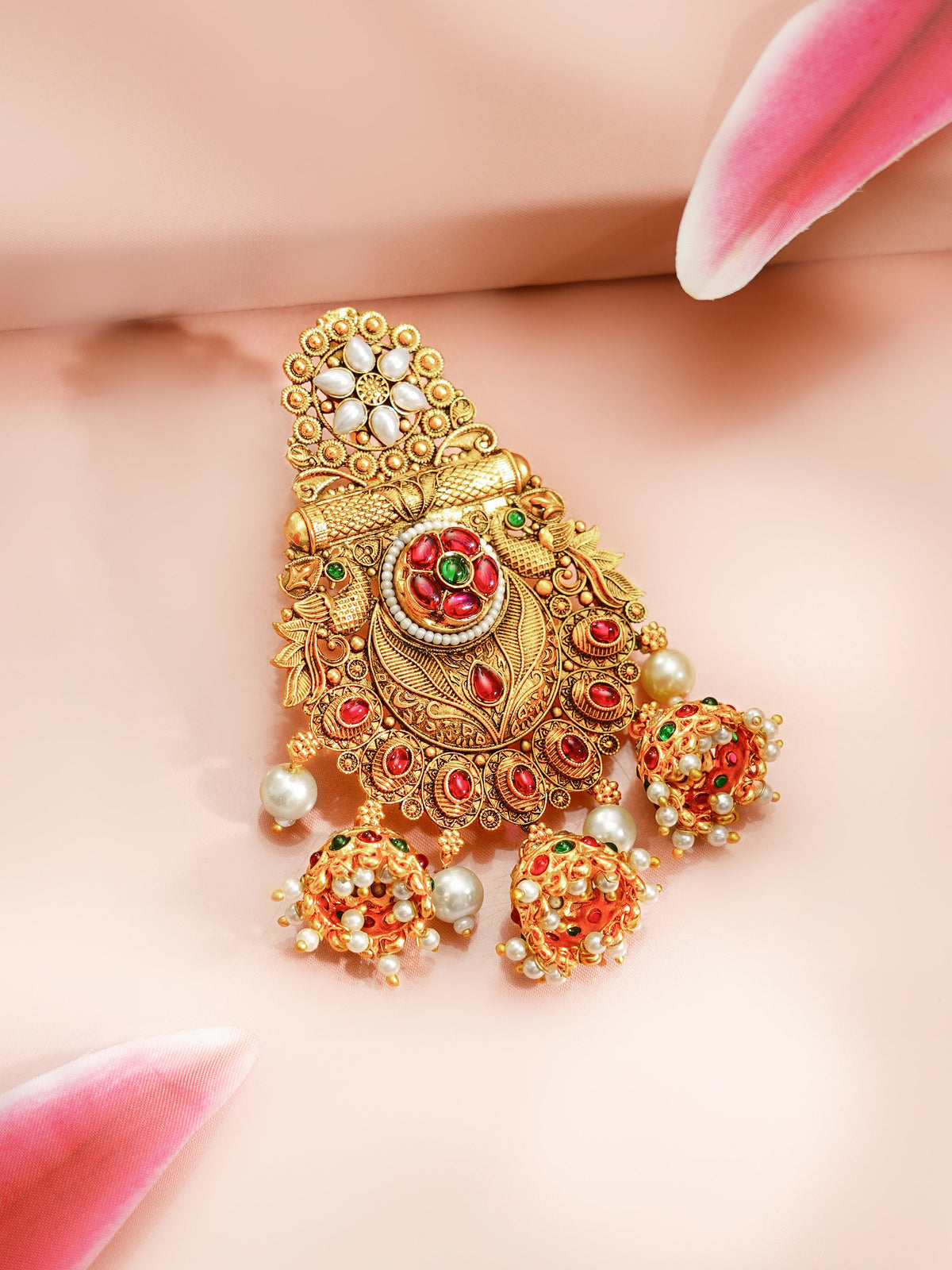 【Rubans】 Gold Plated Bridal Kundan Pearl Jhumki Hair Jhumar｜ゴールドメッキ ブライダル クンダン パール ジュムキ ヘアジューマル