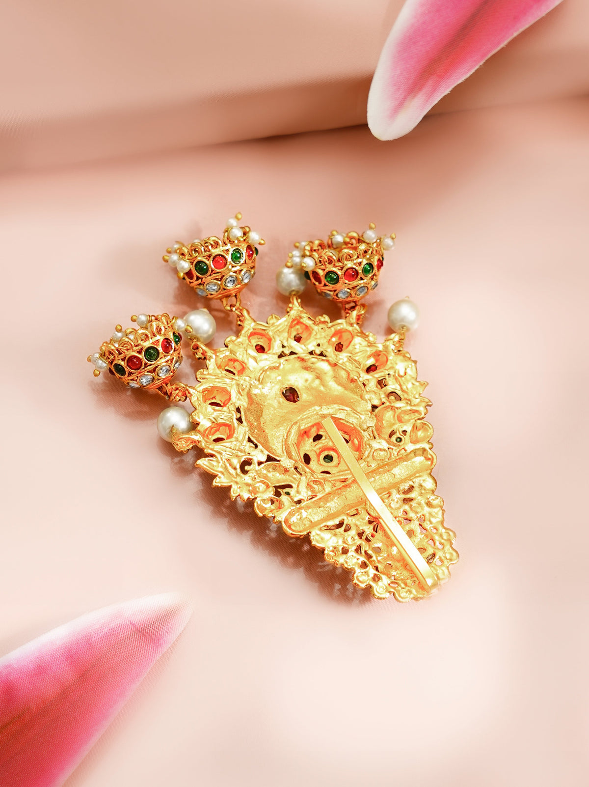 【Rubans】 Gold Plated Bridal Kundan Pearl Jhumki Hair Jhumar｜ゴールドメッキ ブライダル クンダン パール ジュムキ ヘアジューマル