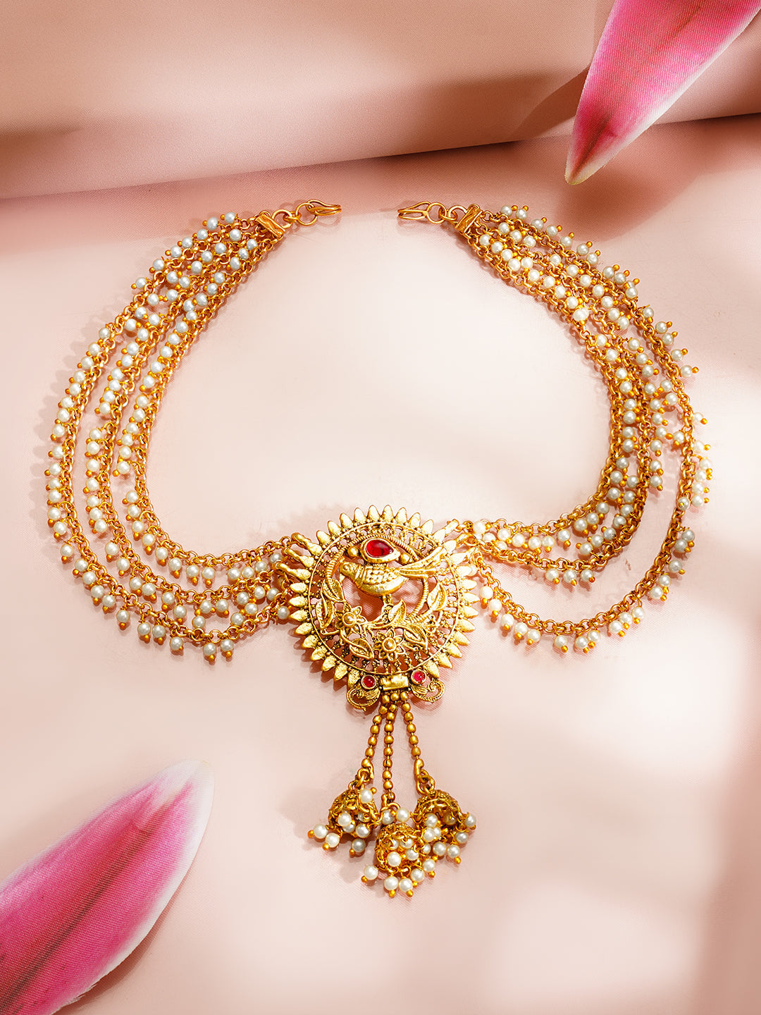 【Rubans】Gold Plated Peacock Pearl Layered Antique Hair Chain｜ゴールドメッキ ピーコック パール レイヤード アンティーク ヘアチェーン
