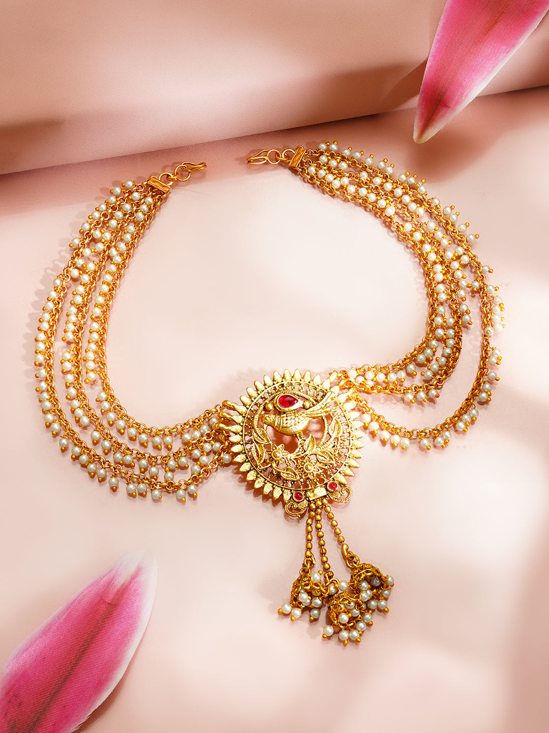 【Rubans】Gold Plated Peacock Pearl Layered Antique Hair Chain｜ゴールドメッキ ピーコック パール レイヤード アンティーク ヘアチェーン