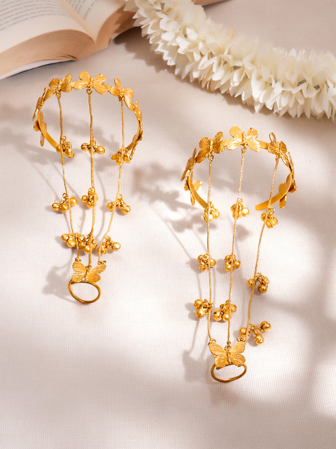 Golden Butterfly Haathphool Bracelet Set Length - 16.5 cm