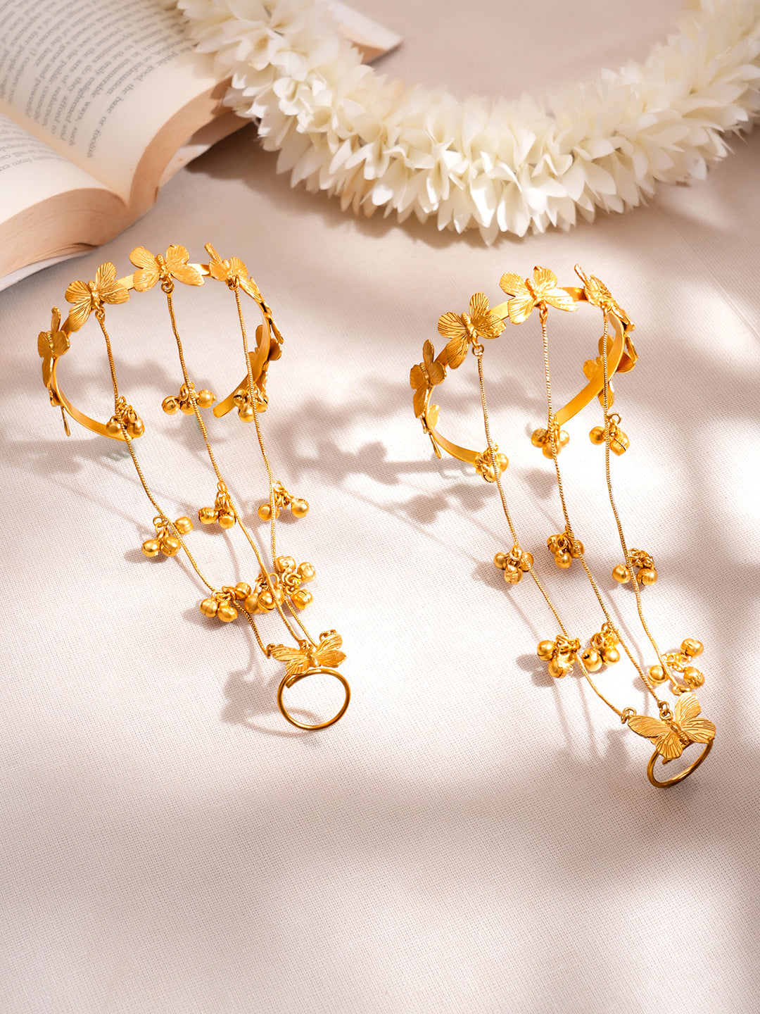 Golden Butterfly Haathphool Bracelet Set Length - 16.5 cm