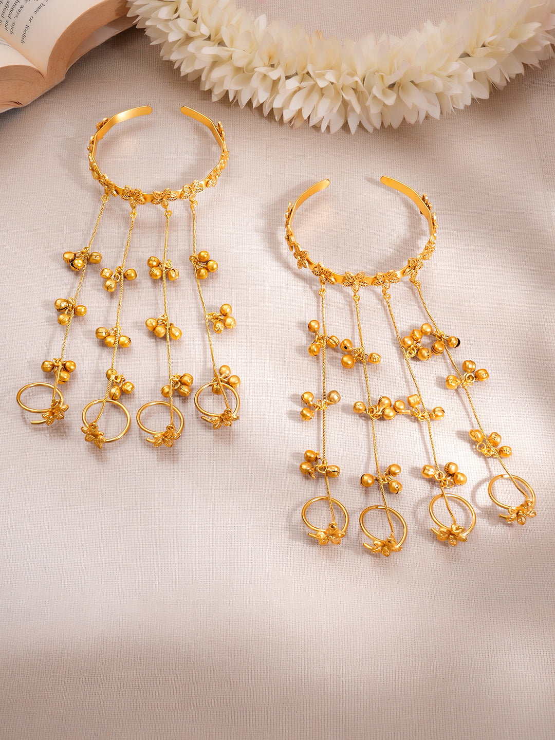 Golden Blossom Haathphool Bracelet Set Length - 15.5 cm