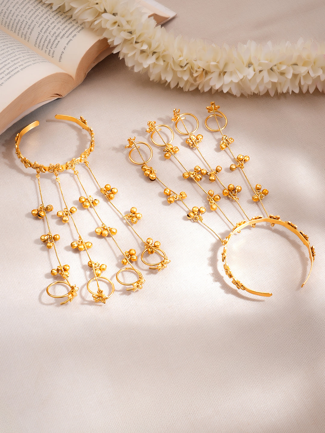 Golden Blossom Haathphool Bracelet Set Length - 15.5 cm