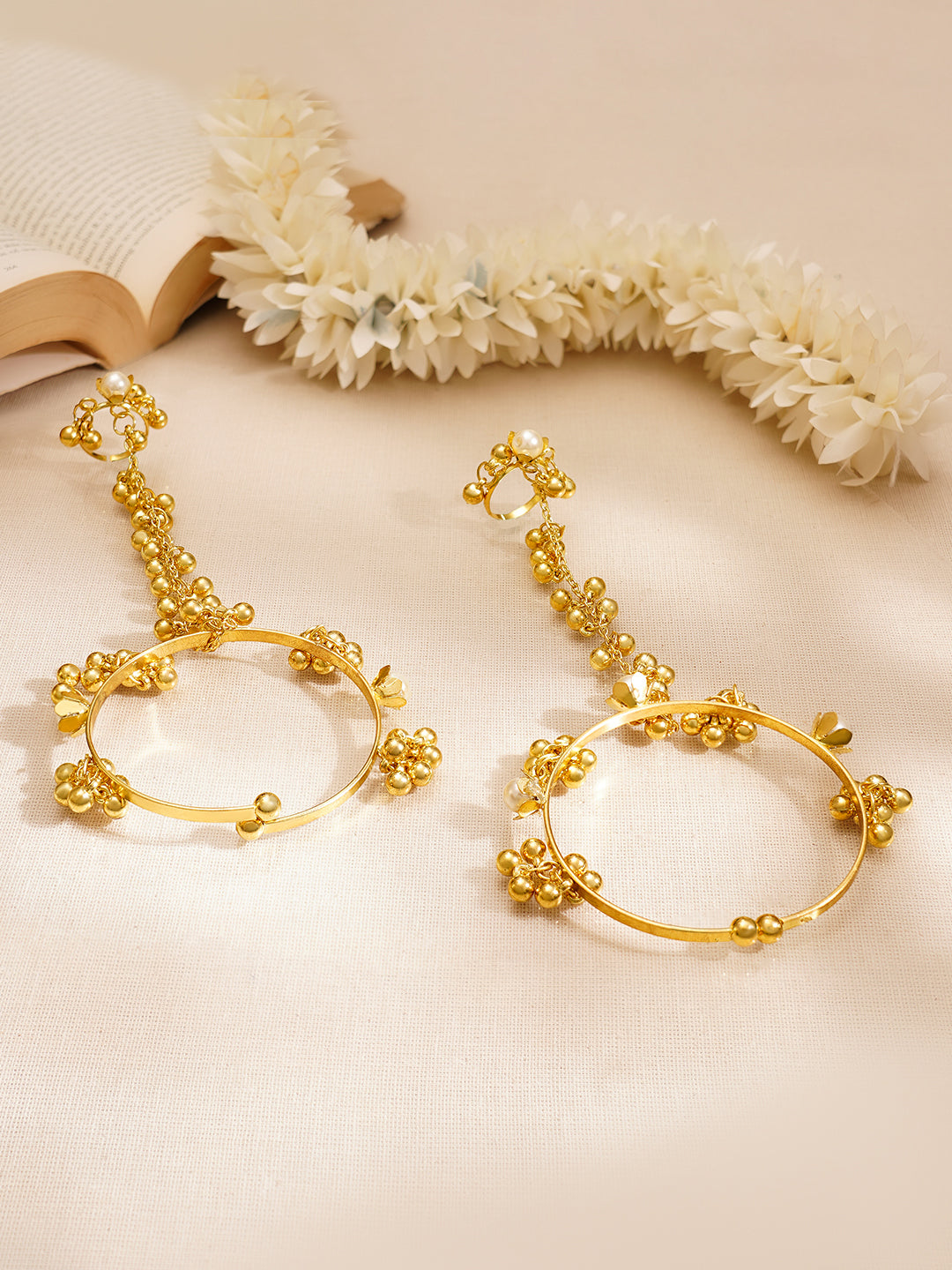 【Rubans】 Set of 2 Gold Plated Haathphool With Bead Detailing｜ゴールドメッキ ハスフル（ハンドハーネス）ビーズ装飾 2点セット