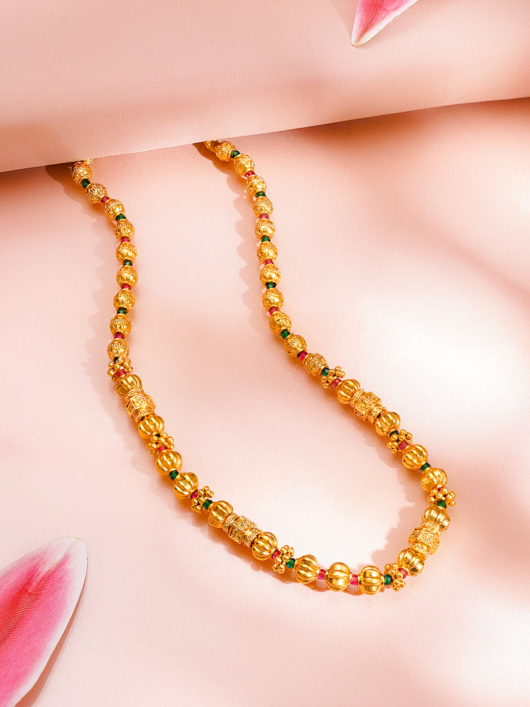 Traditional Gold Beaded Statement Necklace フリーサイズ