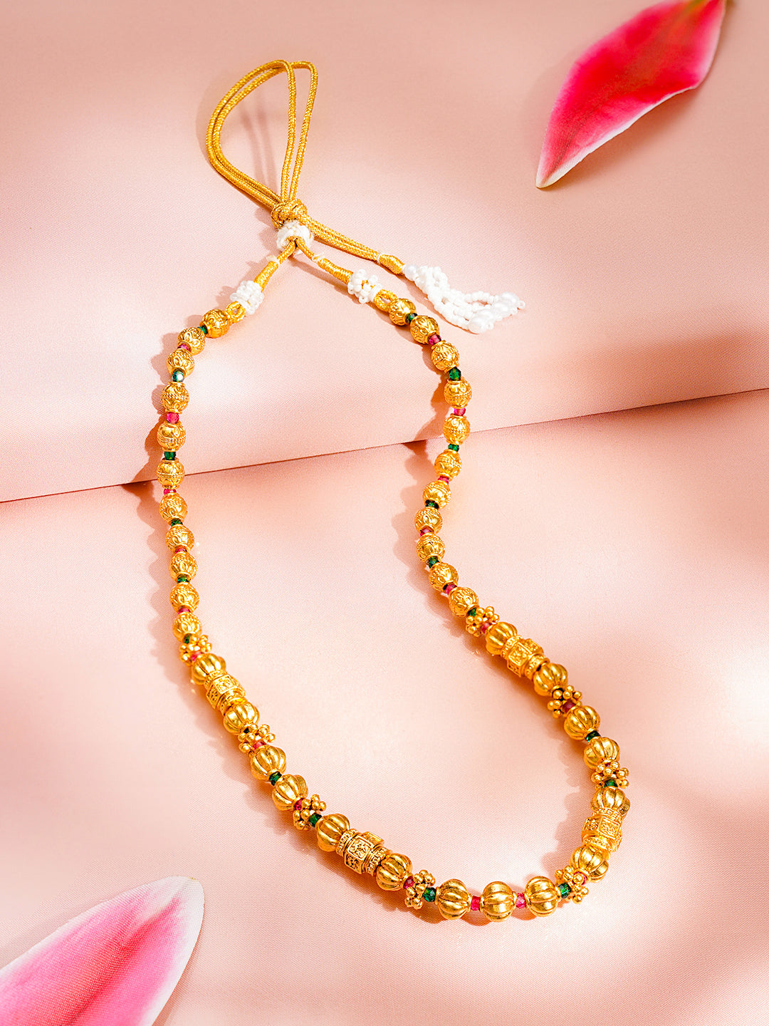 Traditional Gold Beaded Statement Necklace フリーサイズ