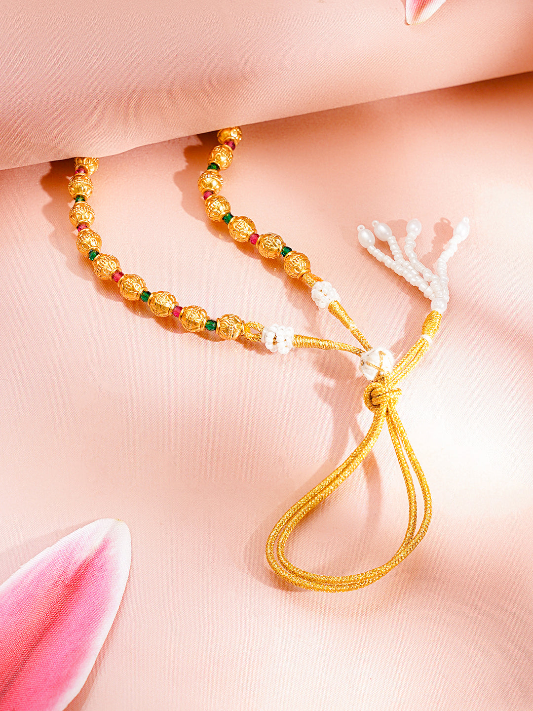 Traditional Gold Beaded Statement Necklace フリーサイズ