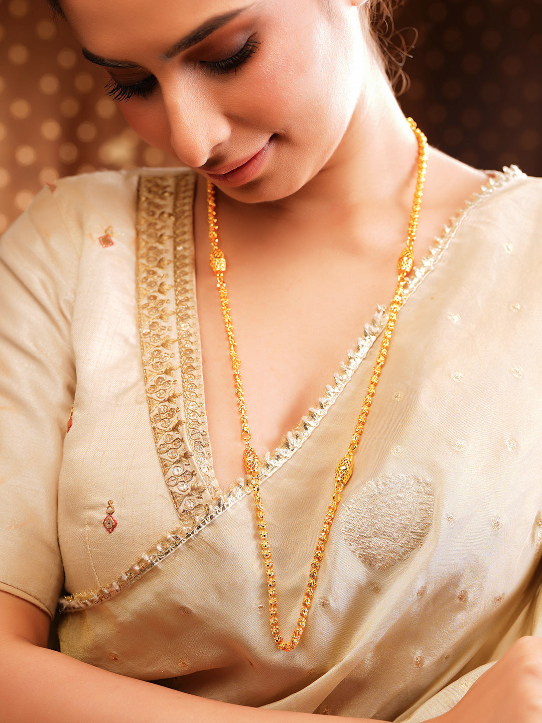 【Rubans】 Gold Plated Filigree Beaded Long Chain Necklace｜ゴールドメッキ フィリグリー ビーズ ロングチェーン ネックレス