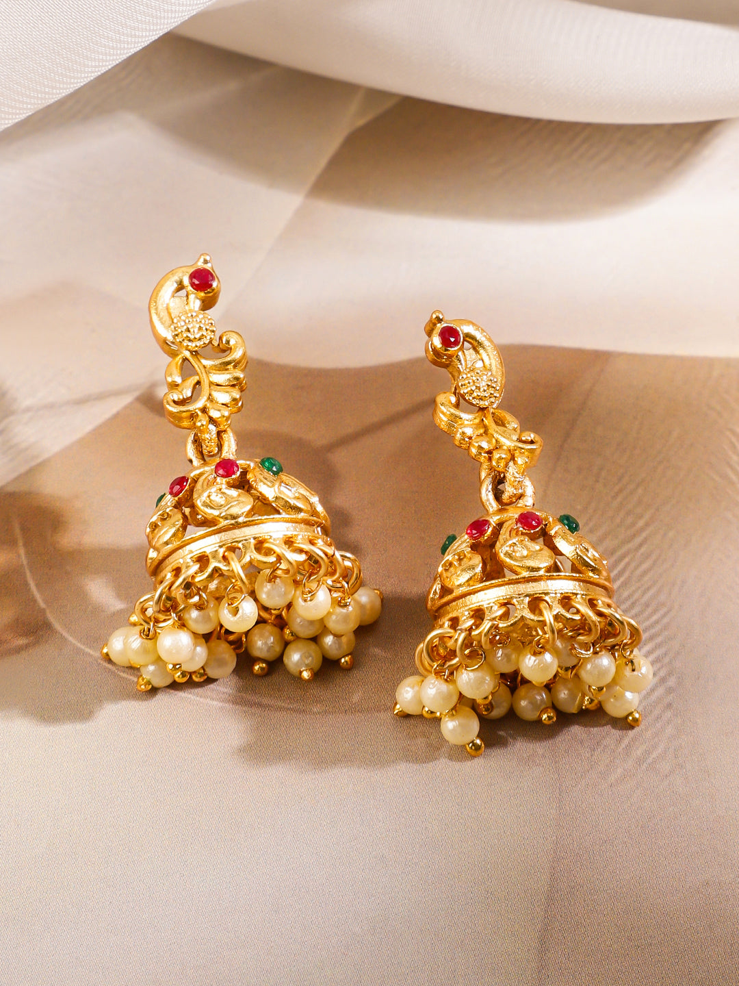 Rubans 22K Gold-Plated Ruby Red & Emerald Green Stone Studded Brass Necklace Jewellery Set Gold