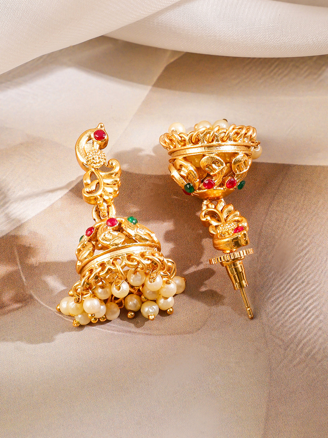 Rubans 22K Gold-Plated Ruby Red & Emerald Green Stone Studded Brass Necklace Jewellery Set Gold