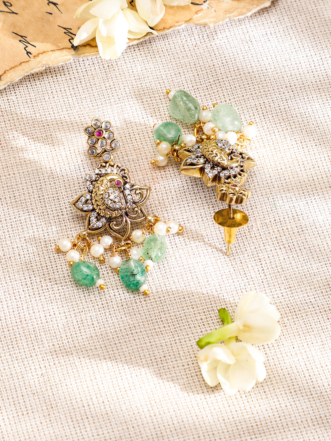 American Diamond Zirconia Green Beads Necklace Set フリーサイズ