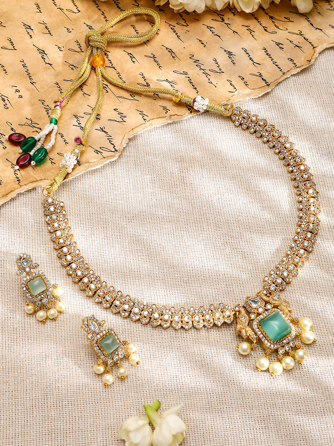 American Diamond Zirconia Green Accented Necklace Set フリーサイズ