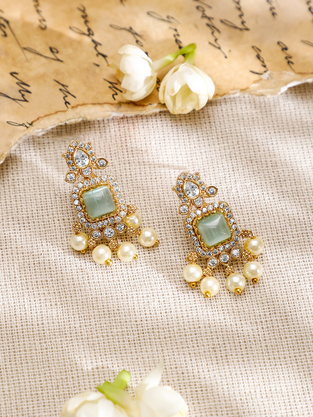 American Diamond Zirconia Green Accented Necklace Set フリーサイズ
