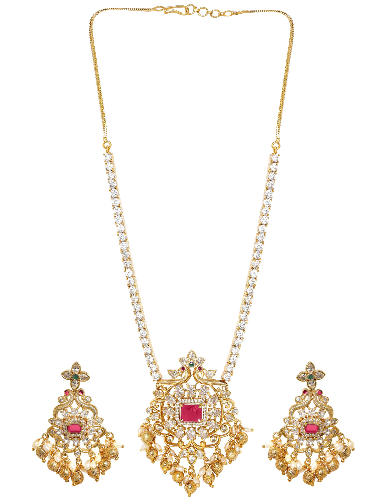 American Diamond Zirconia Studded Necklace Set フリーサイズ