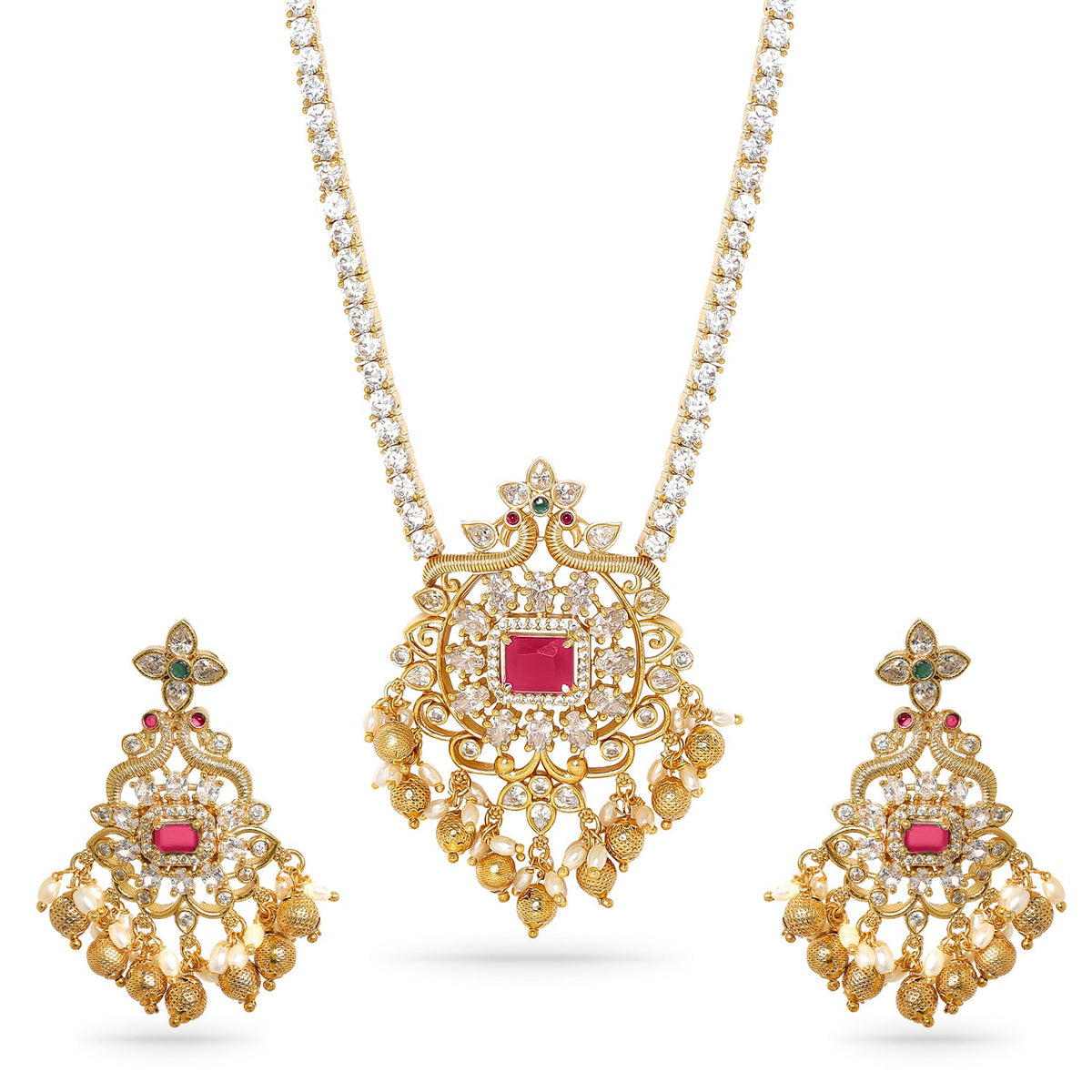 American Diamond Zirconia Studded Necklace Set フリーサイズ