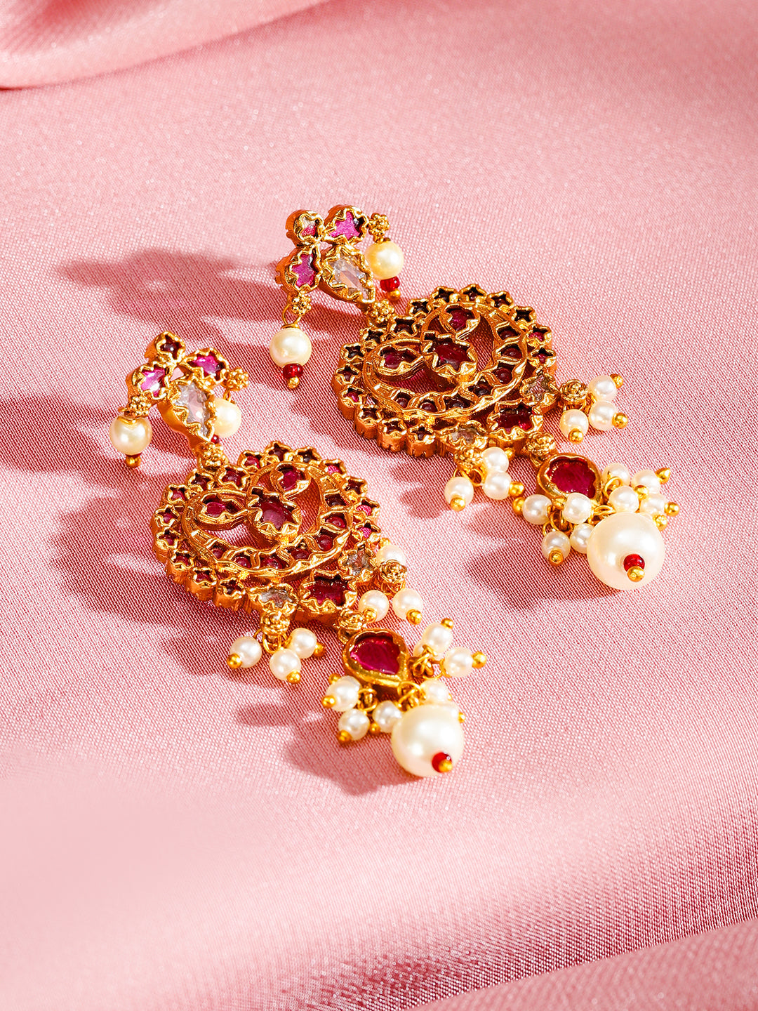 Pink Studded Pearl Beaded Kundan Choker Set Gold