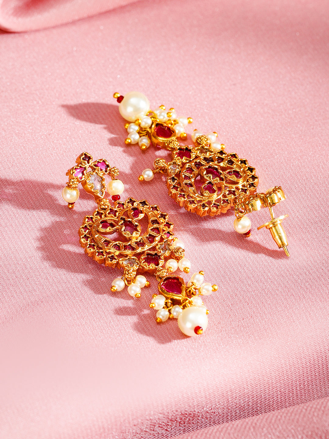 Pink Studded Pearl Beaded Kundan Choker Set Gold