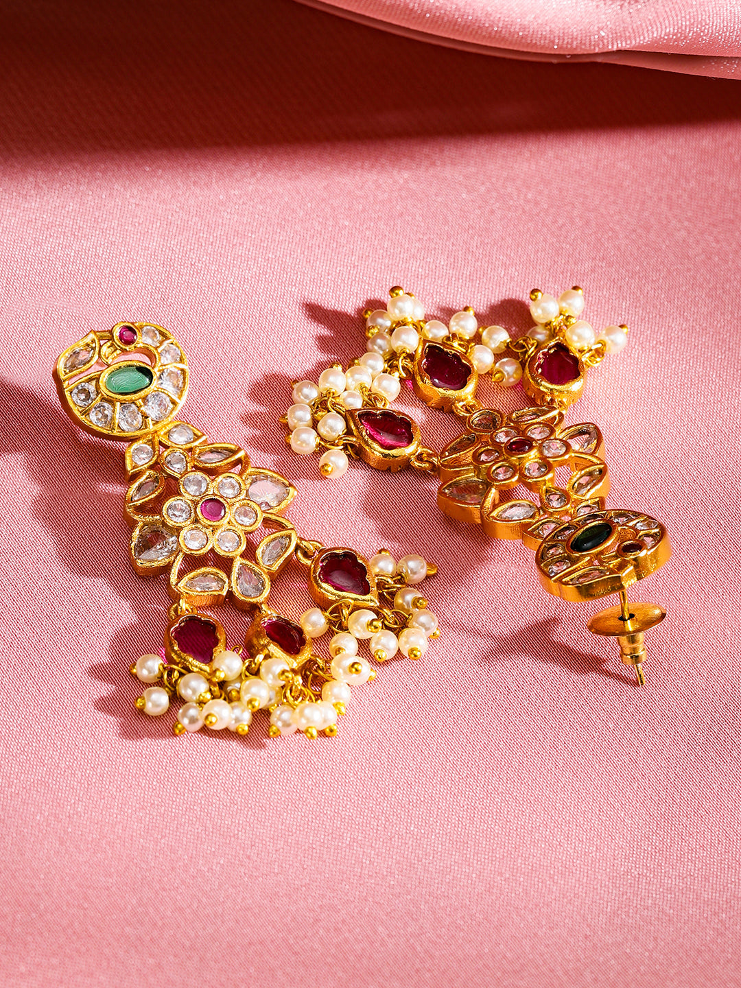 Multicolor Studded Pearl Necklace Set Gold