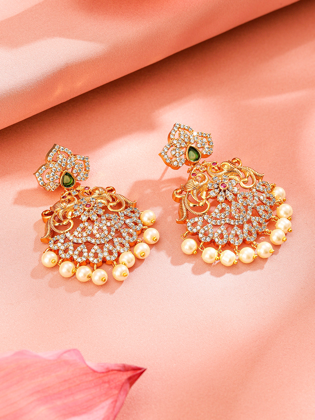 Pearl Drop American Diamond Zirconia Necklace Set フリーサイズ