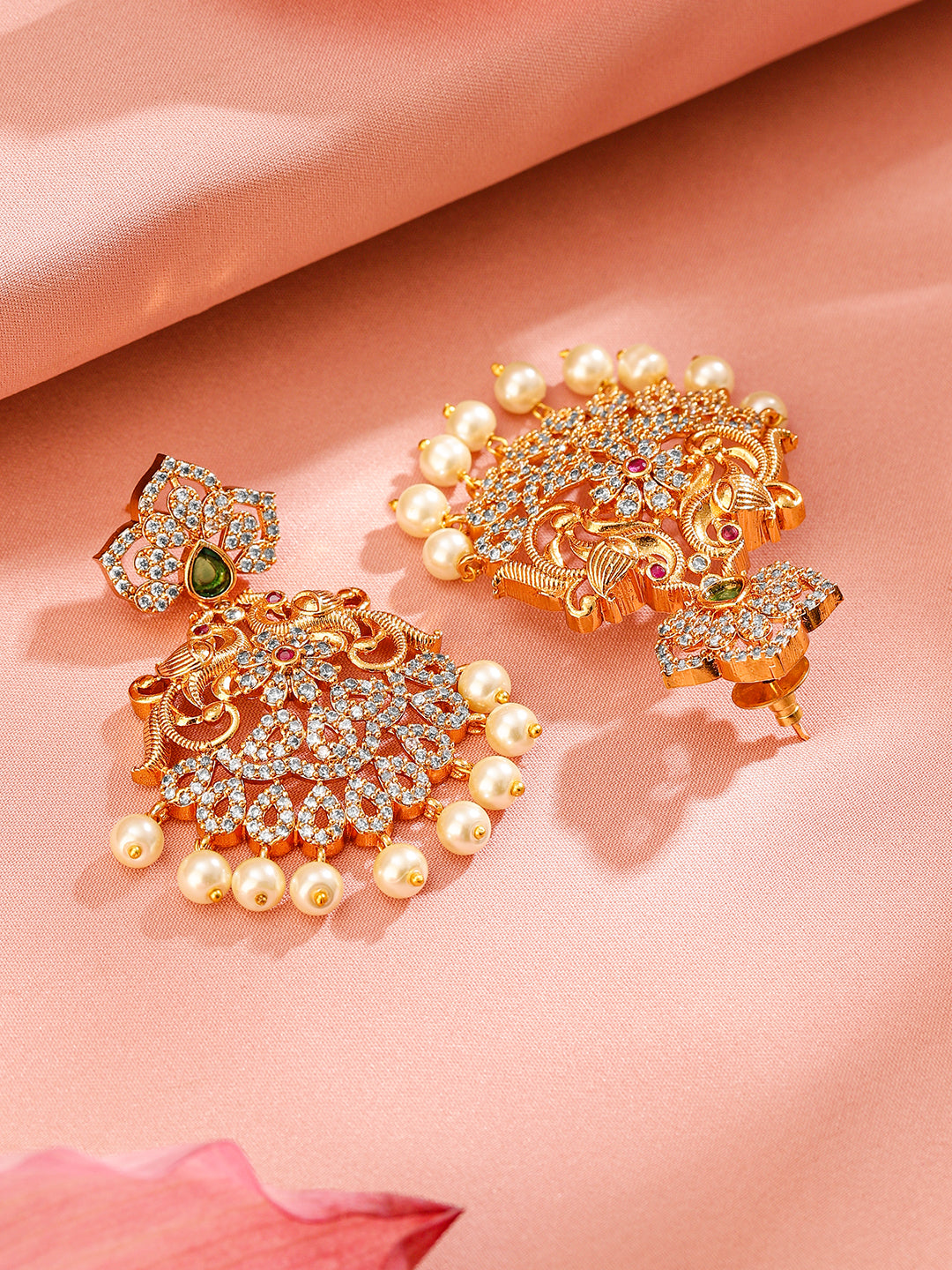 Pearl Drop American Diamond Zirconia Necklace Set フリーサイズ