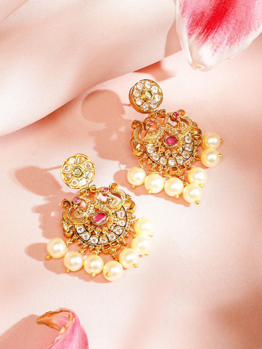 Gold Plated Green Pink Necklace Set フリーサイズ