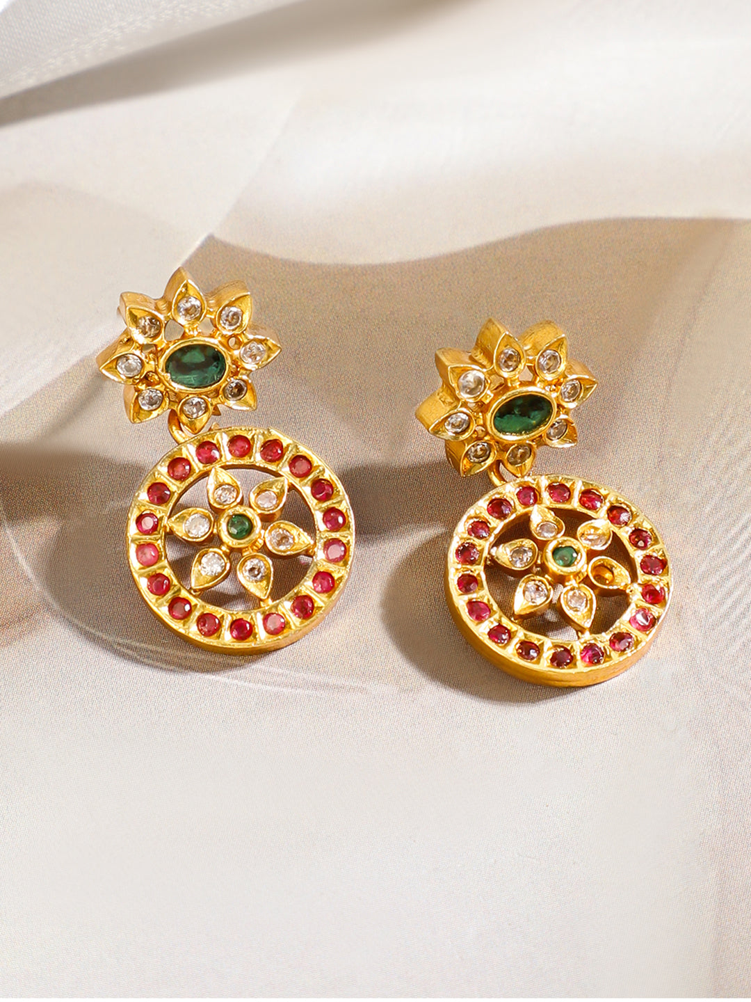 Red & Green Floral Design Short Necklace Set フリーサイズ