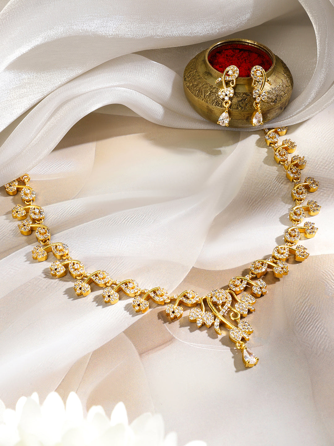 White American Diamond Zirconia Gold Necklace Set フリーサイズ