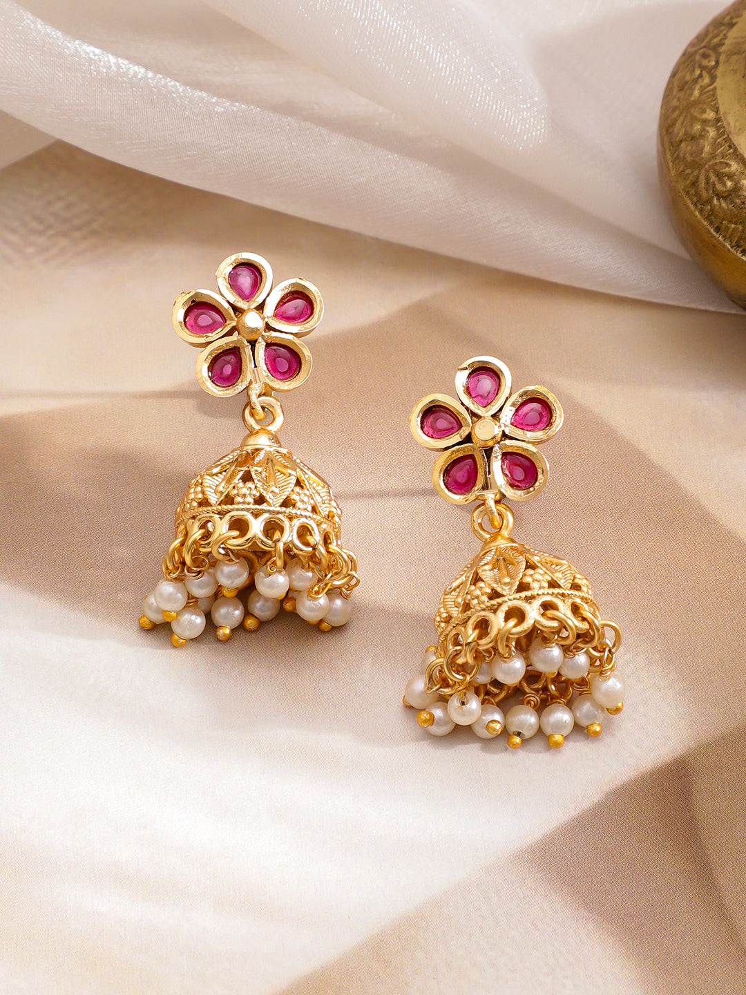 Long Golden Necklace Set With Pearl Drops フリーサイズ