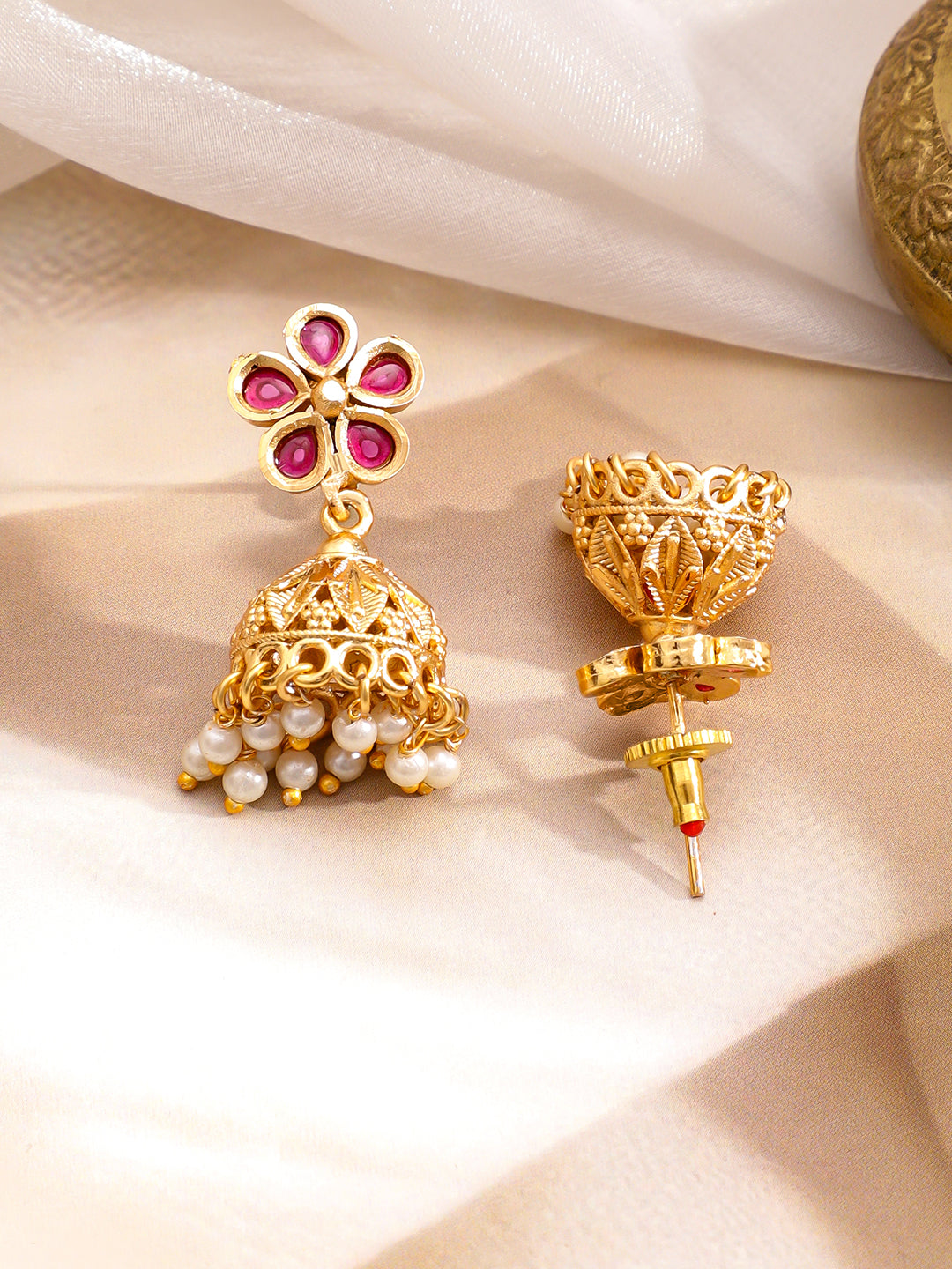 Long Golden Necklace Set With Pearl Drops フリーサイズ
