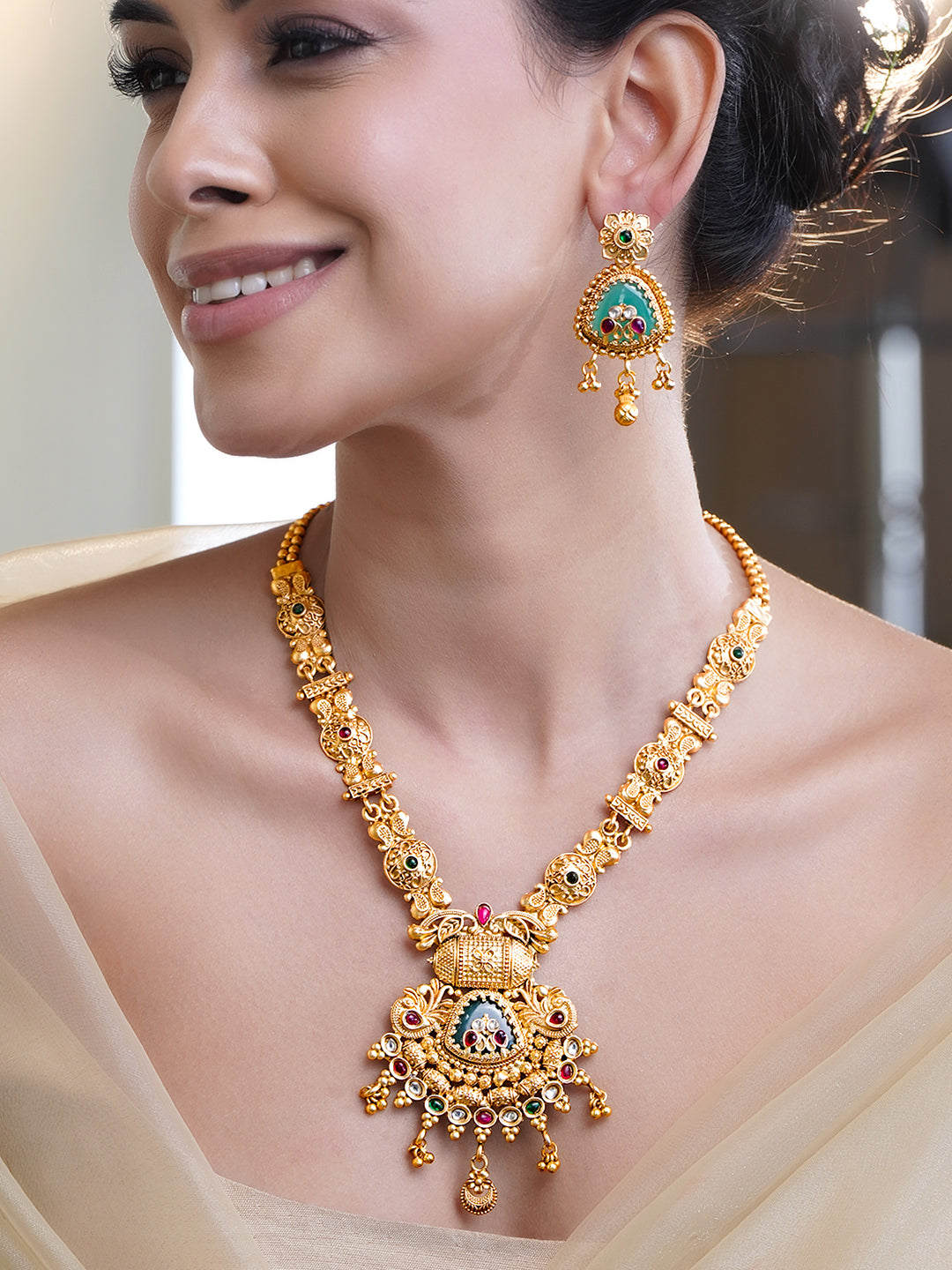 Traditional Engraved Gold Necklace Set フリーサイズ