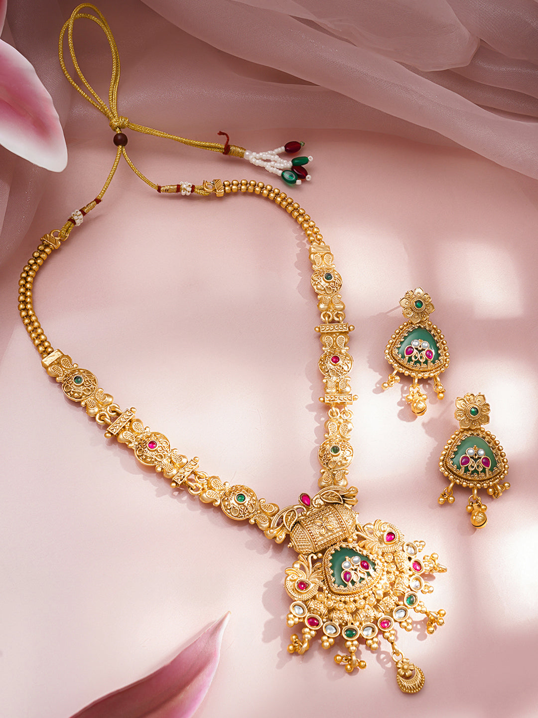 Traditional Engraved Gold Necklace Set フリーサイズ