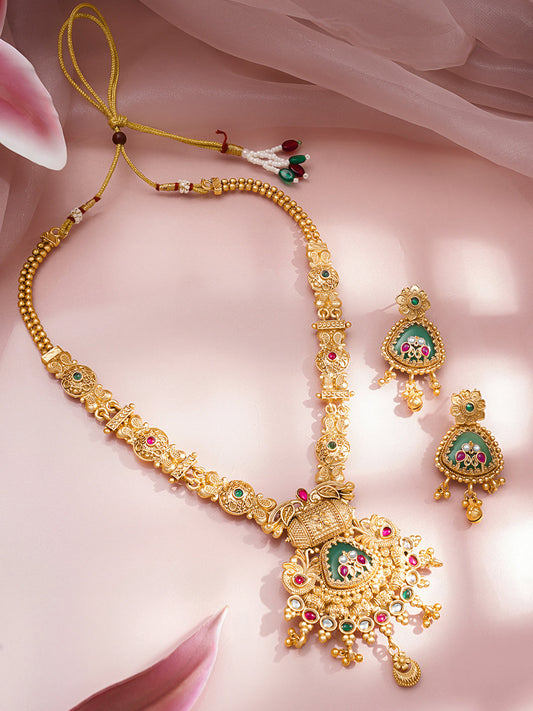 Traditional Engraved Gold Necklace Set フリーサイズ