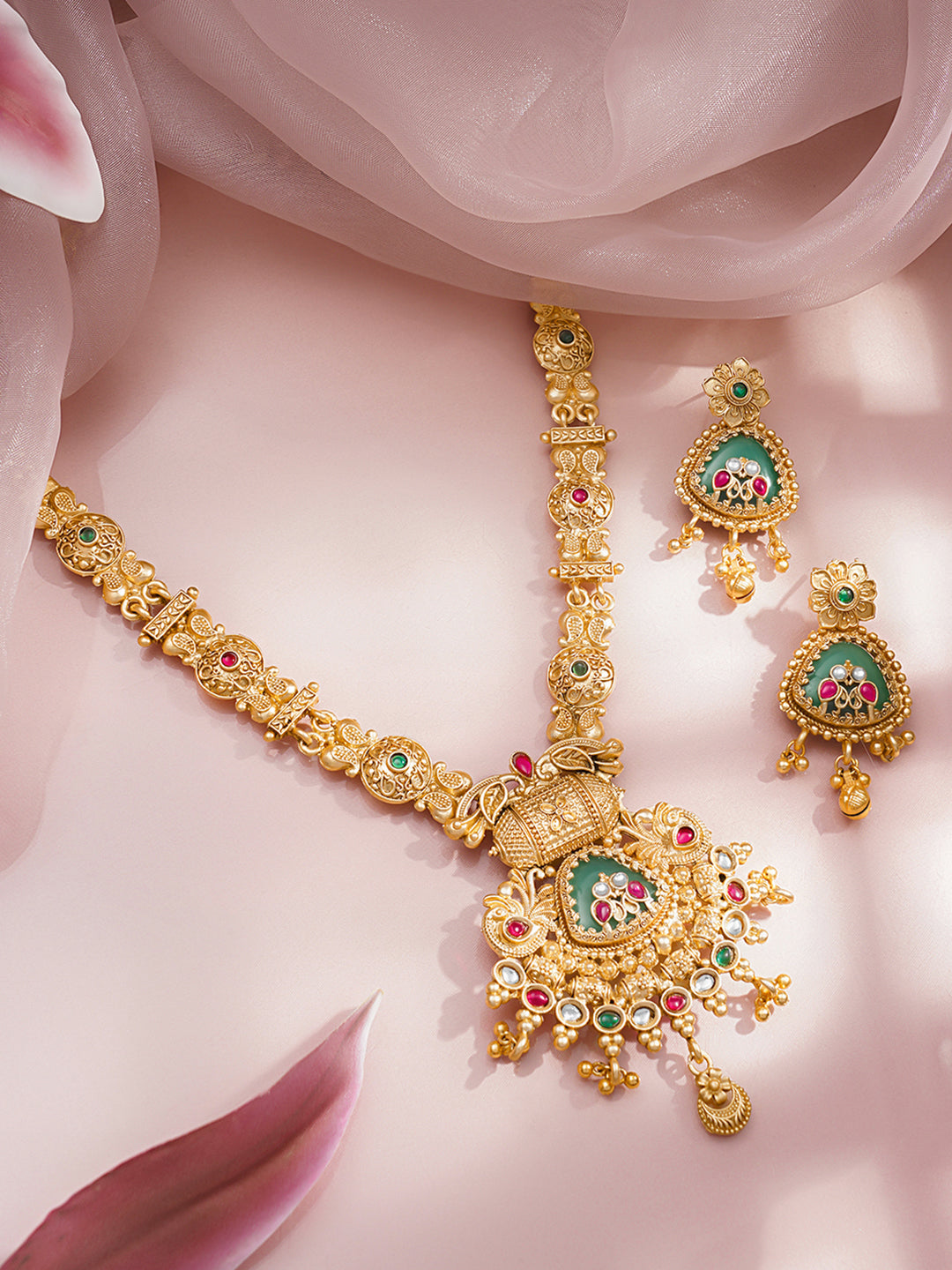 Traditional Engraved Gold Necklace Set フリーサイズ
