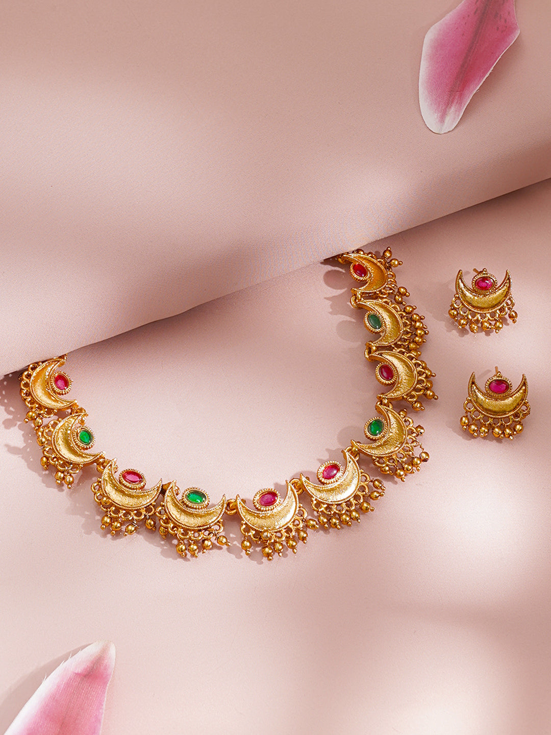 【Rubans】 Gold Plated Ruby Crescent Jewellery Set｜ゴールドメッキ ルビー クレセント ジュエリーセット