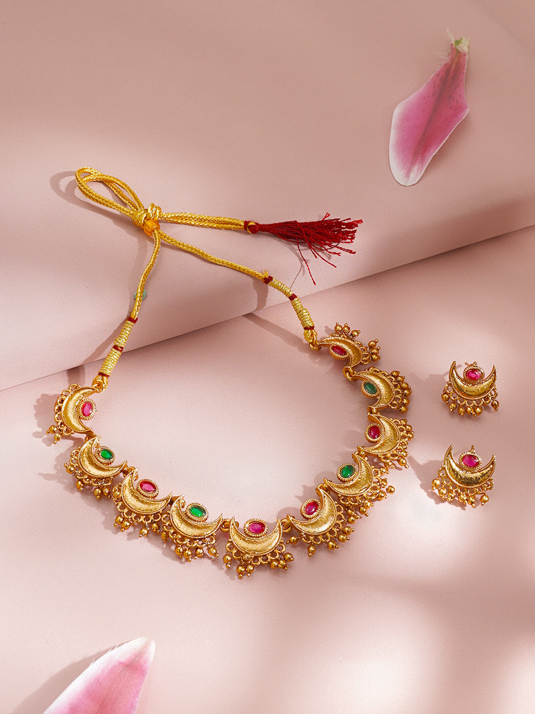 【Rubans】 Gold Plated Ruby Crescent Jewellery Set｜ゴールドメッキ ルビー クレセント ジュエリーセット