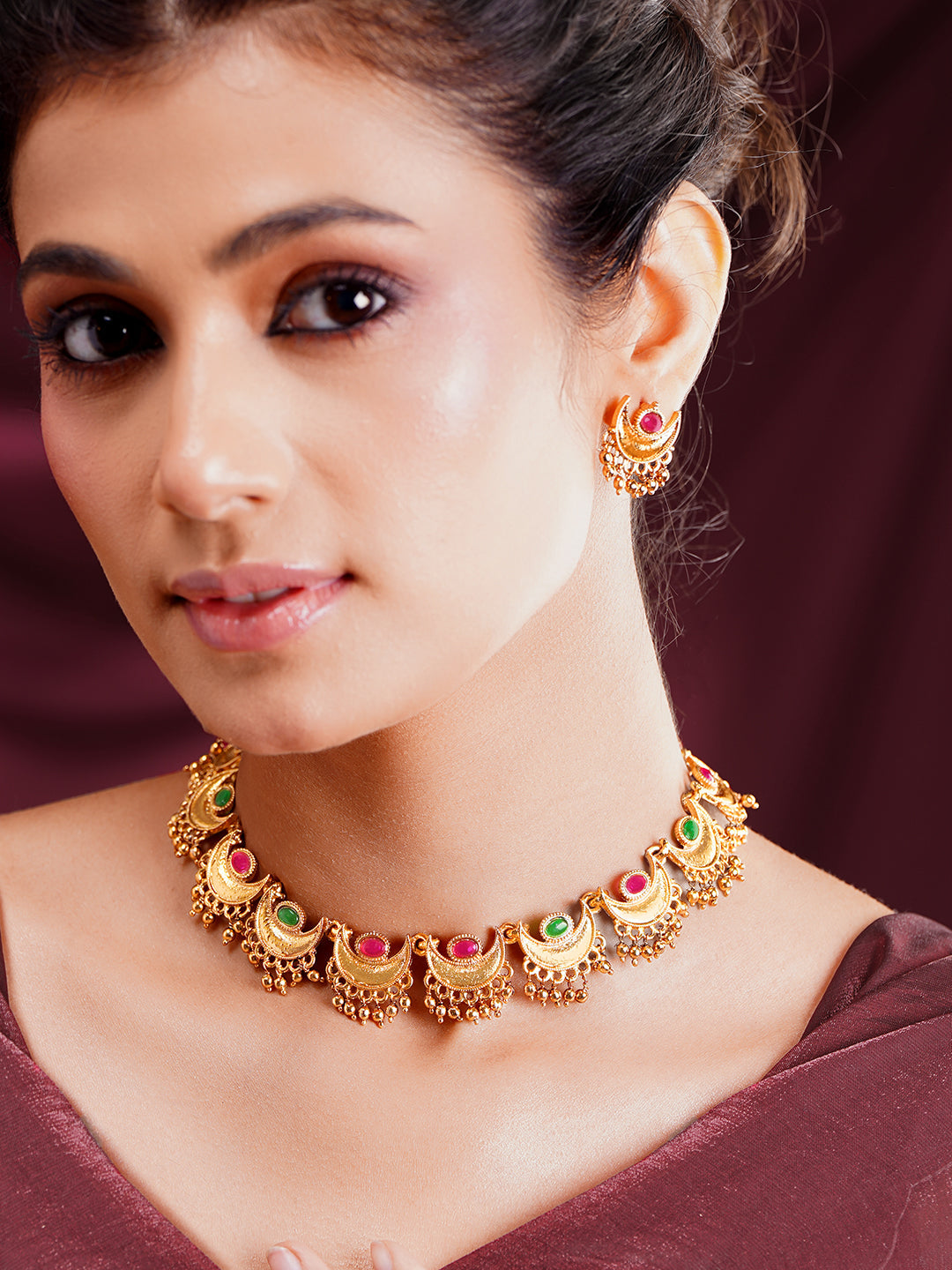 【Rubans】 Gold Plated Ruby Crescent Jewellery Set｜ゴールドメッキ ルビー クレセント ジュエリーセット