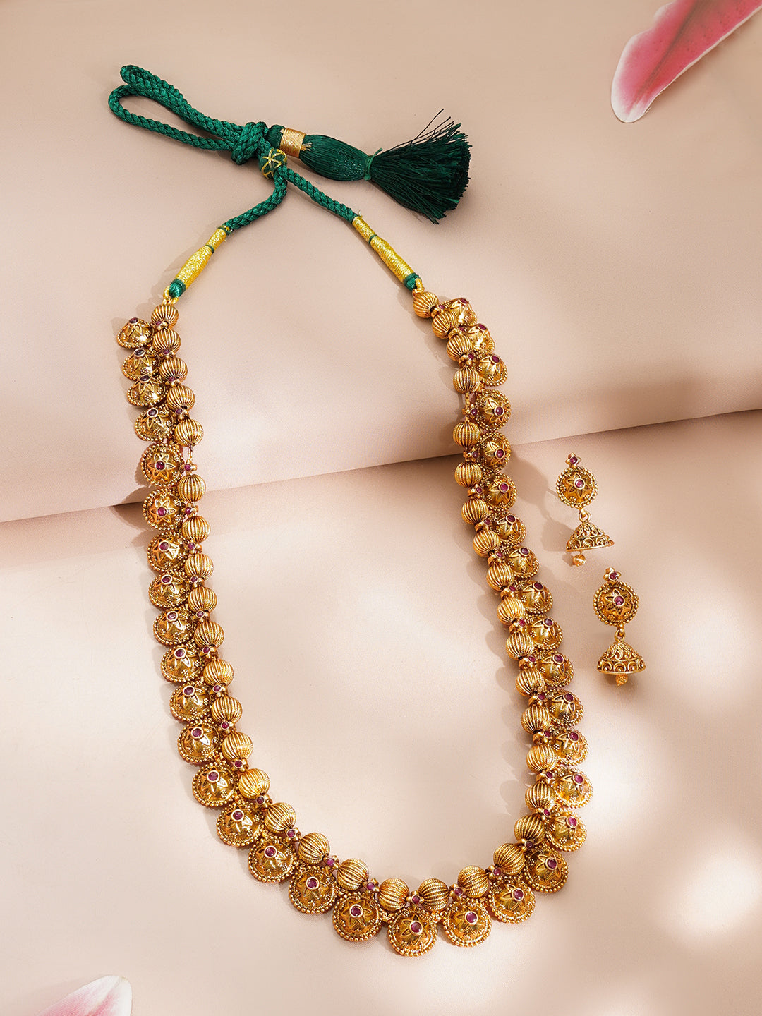 【Rubans】 Gold Beaded Traditional Charm Necklace Set｜ゴールドビーズ トラディショナル チャーム ネックレスセット