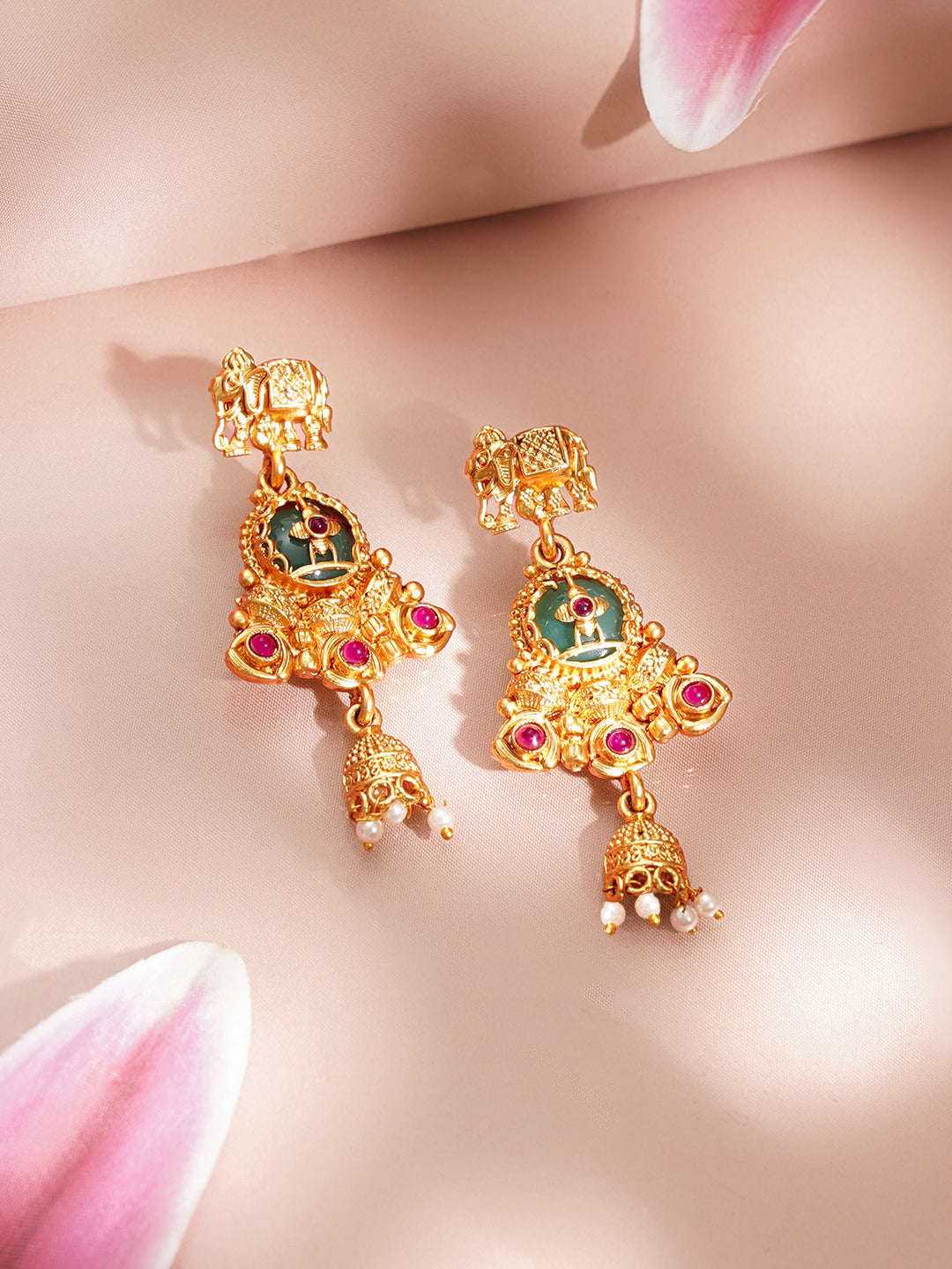 【Rubans】 Gold Plated Elephant Motif Kundan Pendant Set｜ゴールドメッキ エレファントモチーフ クンダン ペンダントセット