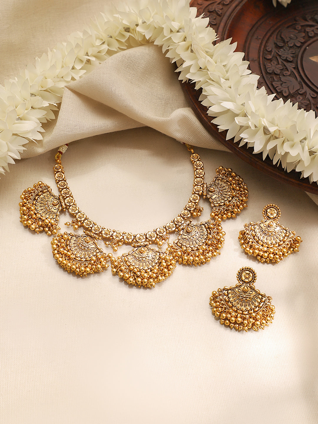 【Rubans】 Gold Plated Choker Set With Bead Detailing｜ゴールドメッキ ビーズディテール チョーカーセット