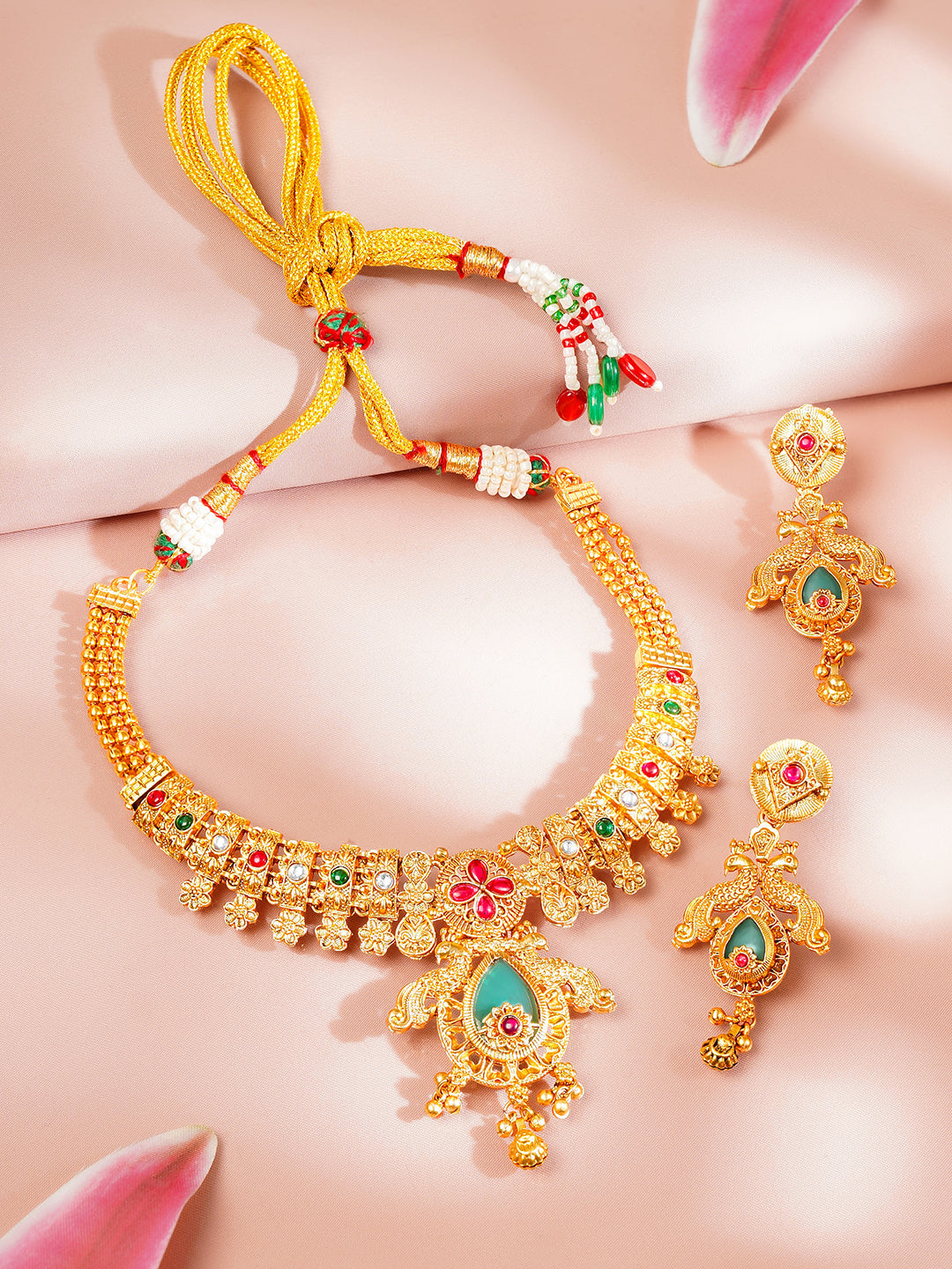 【Rubans】 Gold Plated Peacock Motif Floral Necklace Set｜ゴールドメッキ ピーコックモチーフ フローラル ネックレスセット