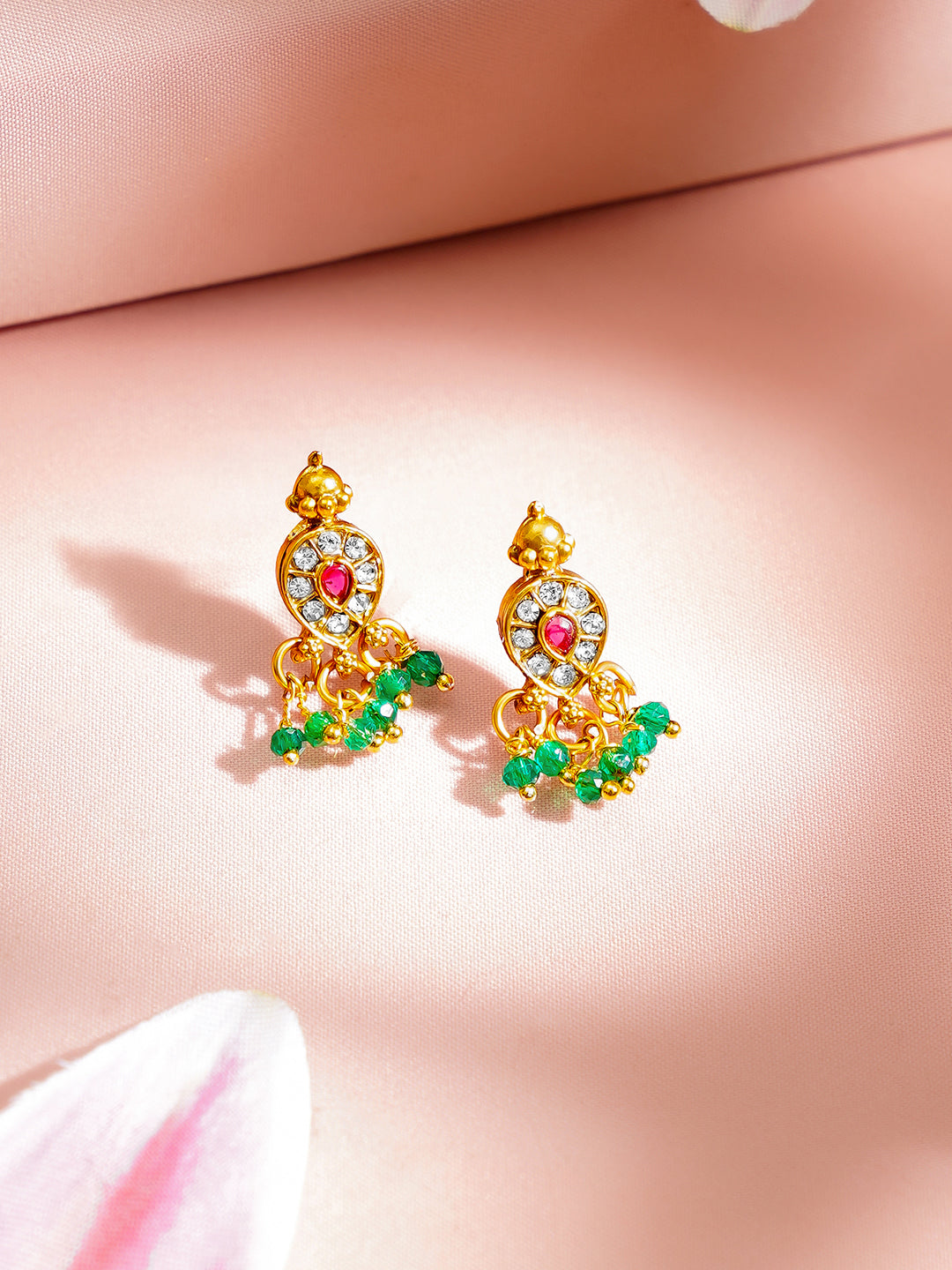 【Rubans】 Gold Plated Green Beaded Peacock Motif Necklace Set｜ゴールドメッキ グリーンビーズ 孔雀モチーフ ネックレスセット