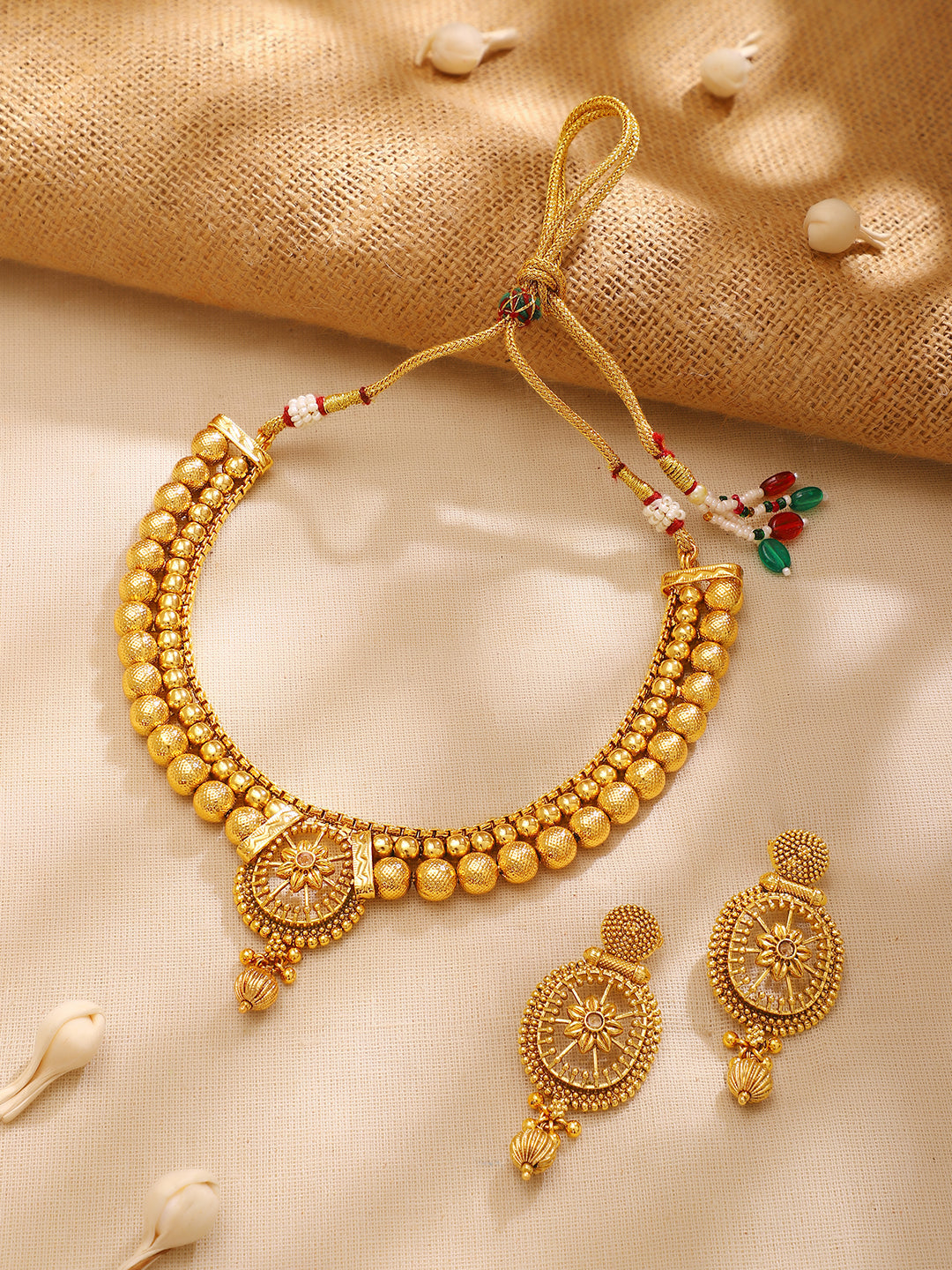 【Rubans】 Gold Plated Sunburst Medallion Necklace Set｜ゴールドメッキ サンバースト メダリオン ネックレスセット
