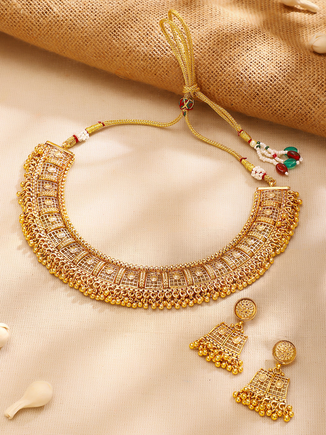 【Rubans】 Gold Plated Heritage Gold Weave Fringe Necklace Set｜ゴールドメッキ ヘリテージ ゴールドウィーブ フリンジ ネックレスセット