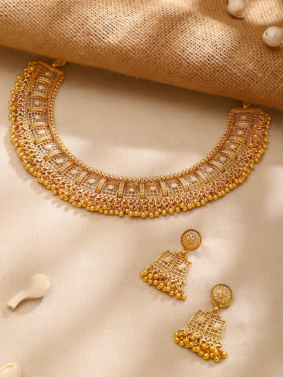 【Rubans】 Gold Plated Heritage Gold Weave Fringe Necklace Set｜ゴールドメッキ ヘリテージ ゴールドウィーブ フリンジ ネックレスセット