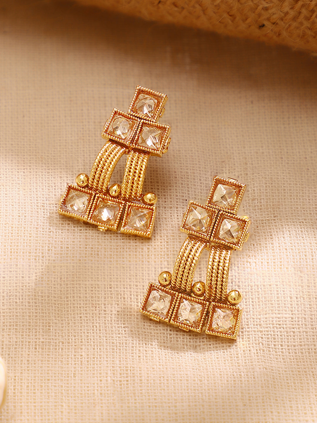 【Rubans】Gold Plated Grid Kundan Square Mesh Choker Set｜ゴールドメッキ グリッド クンダン スクエア メッシュ チョーカーセット