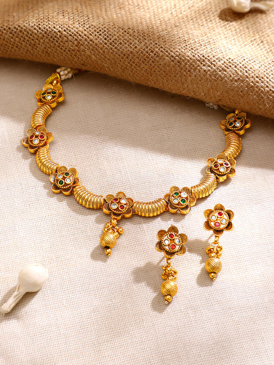 【Rubans】Gold Plated Bloom Coil Antique Choker Set｜ゴールドメッキ ブルーム コイル アンティーク チョーカーセット