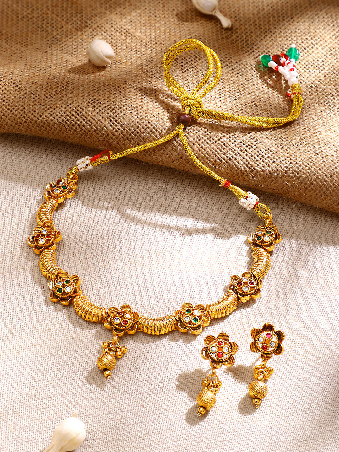 【Rubans】Gold Plated Bloom Coil Antique Choker Set｜ゴールドメッキ ブルーム コイル アンティーク チョーカーセット