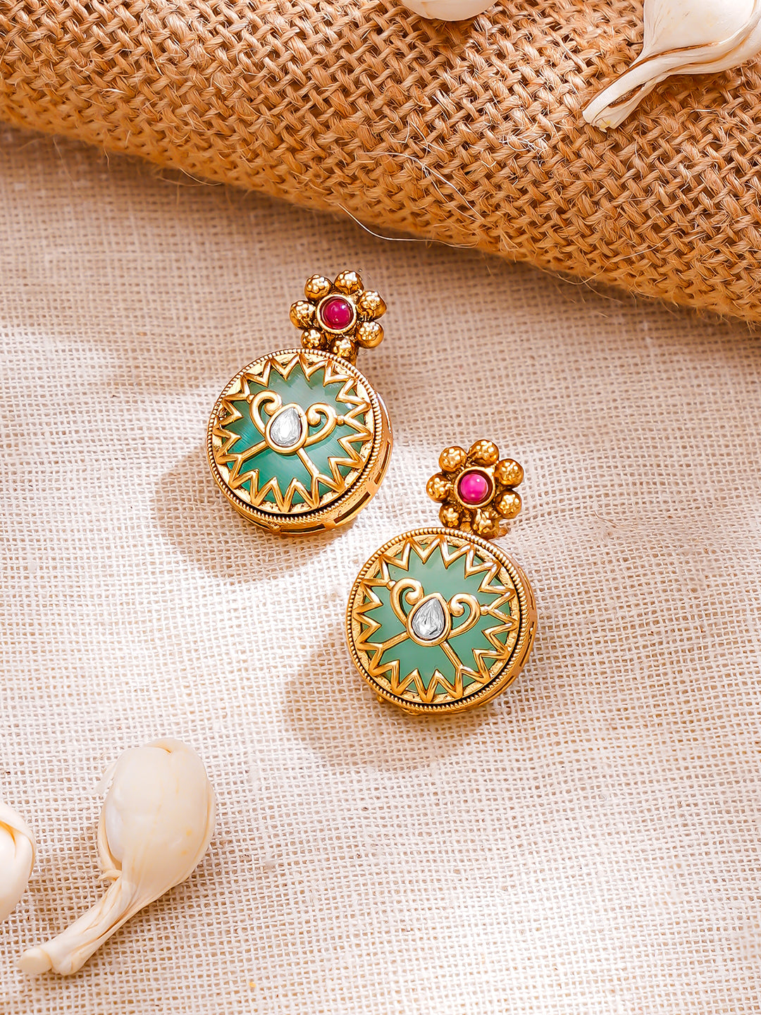 【Rubans】Gold Plated Bloom Meenakari Charm Necklace Set｜ゴールドメッキ ブルーム ミーナカリ チャーム ネックレスセット