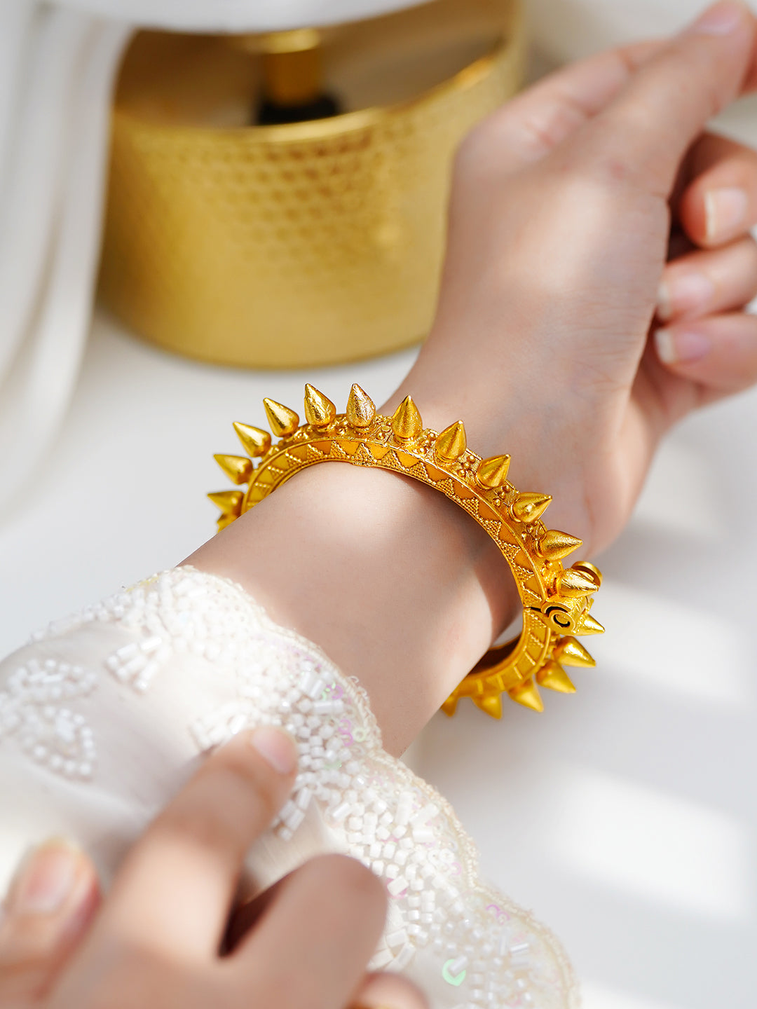 Tribal Spike Gold Statement Kada Width - 1 cm